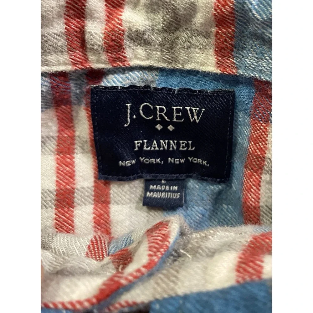 J Crew Flannel Shirt Mens L Plaid Button Up Long Sleeve Work Blue Red 92937